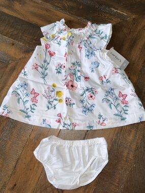 NWT Carter's White Floral Dress and Bloomer Set